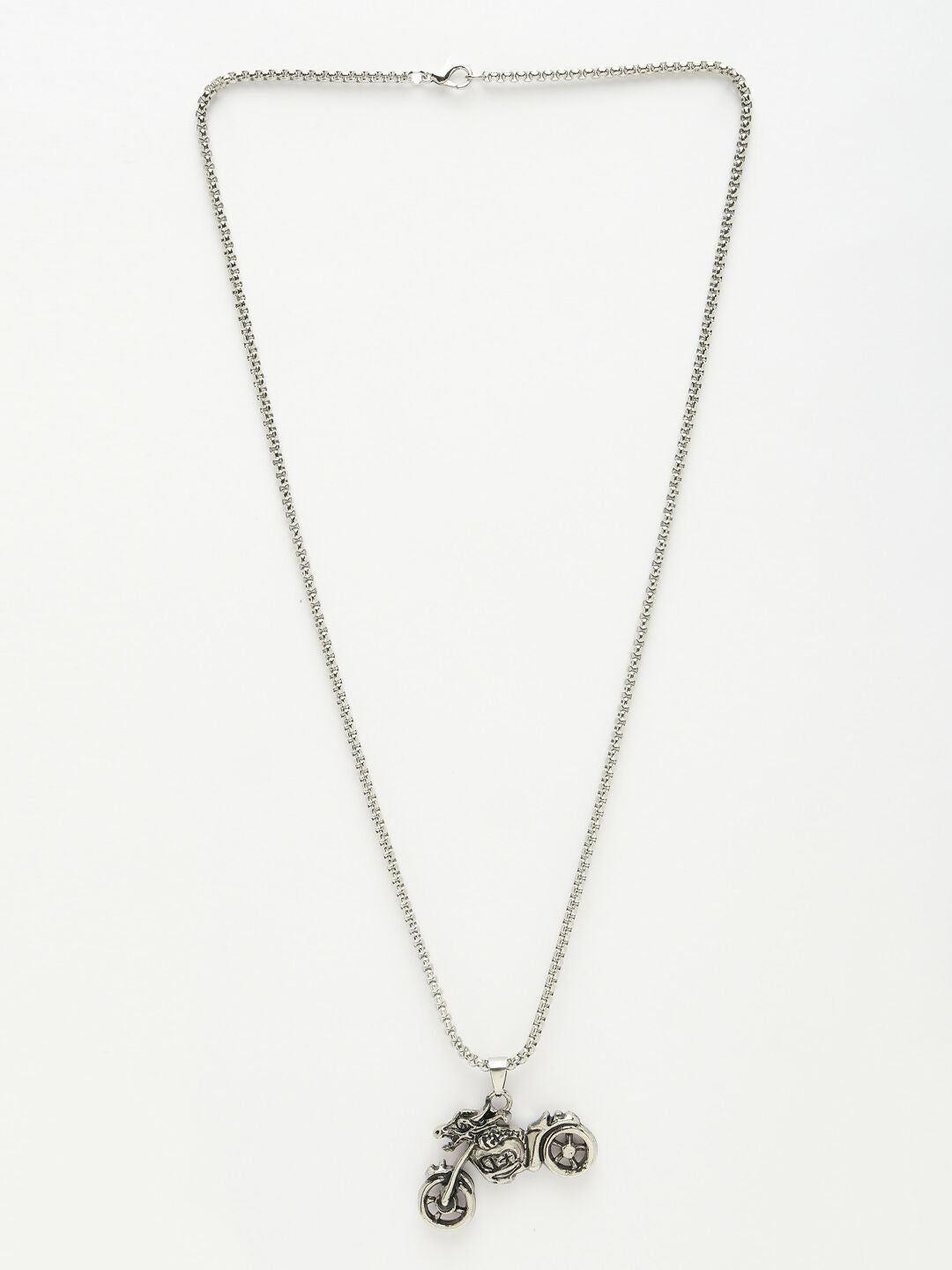 NVR Men's Rhodium-Plated Stainless Steel Bike Shaped Pendant With Chain
