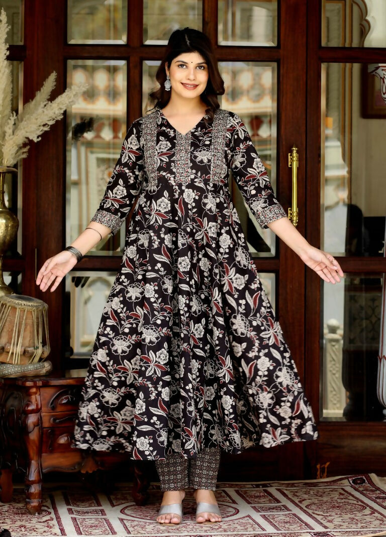 Miravan Women's Yoke Embroidery Anarkali Kurta And Palazzo Set