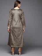Ahalyaa Women Green & Cream-Coloured Floral Printed Velvet Kurta - Distacart