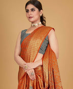 Orange Silk Woven Design Saree With Unstitched Blouse Piece - Akshita