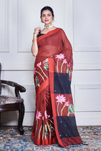 Morchari Multicolour Cotton Handloom Mirror Work Saree Unstitched Blouse - Distacart