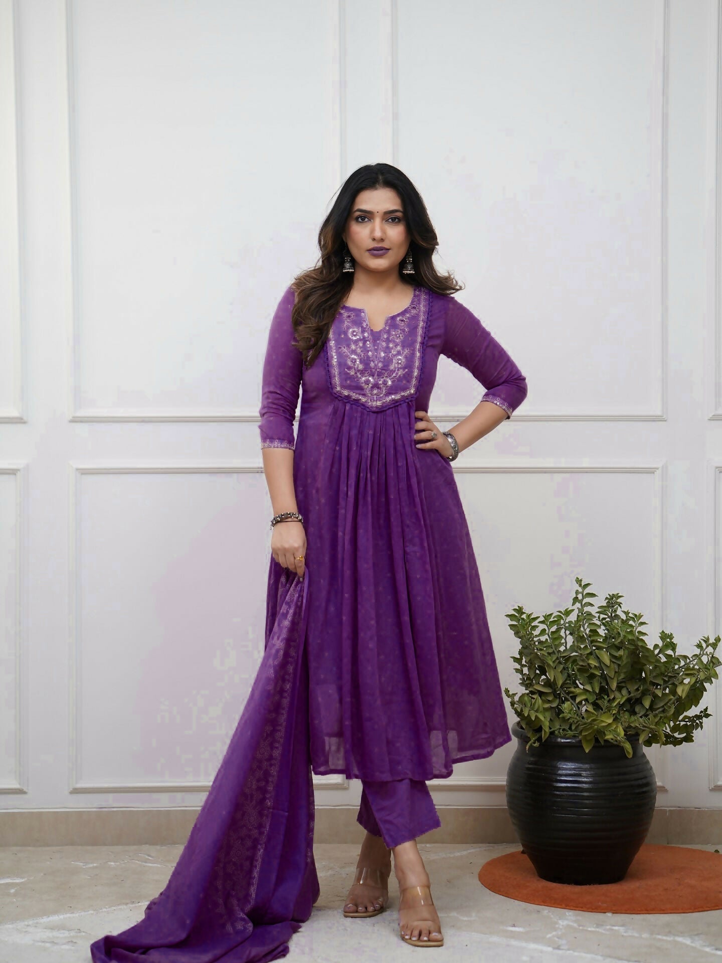 The52 Women's Beautiful Cotton Fabric Embroidery Work Straight Kurta Pant and Dupatta Set - Distacart