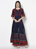 Aniyah Rayon Navy Blue Color Block Print Anarkali kurta (AN-177K)