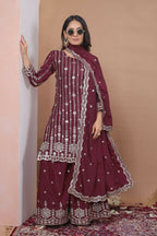 Teeya Creation Maroon Color Natural Crepe Silk Wedding Wear Trending Salwar Suit - Distacart