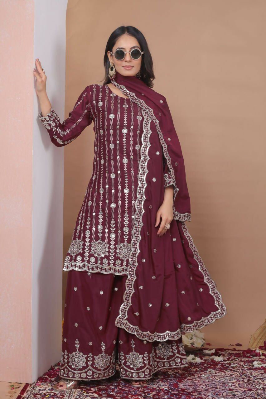 Teeya Creation Maroon Color Natural Crepe Silk Wedding Wear Trending Salwar Suit - Distacart
