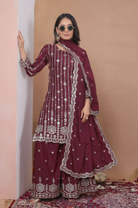 Teeya Creation Maroon Color Natural Crepe Silk Wedding Wear Trending Salwar Suit