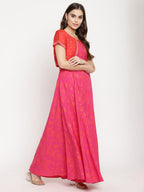 Ahalyaa Pink Crepe Orange khari Print Kurta with Jacket