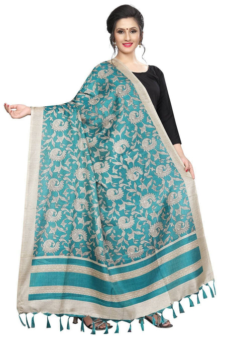 Vamika Rama Green Designed Printed Khadi Bhagalpuri Dupatta