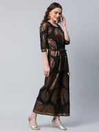 Ahalyaa Black Crepe Copper Foil Printed Jumpsuit - Distacart