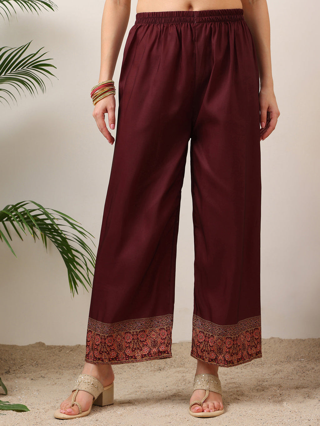Embroidered & Printed Kurta With Palazzo & Printed Dupatta, Maroon - Hiral Fashion - Distacart