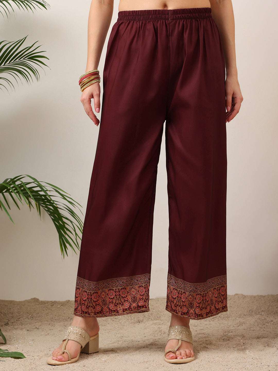 Embroidered & Printed Kurta With Palazzo & Printed Dupatta, Maroon - Hiral Fashion - Distacart