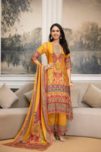 Embroidered & Printed Kurta With Palazzo & Printed Dupatta, Mustard - Hiral Fashion