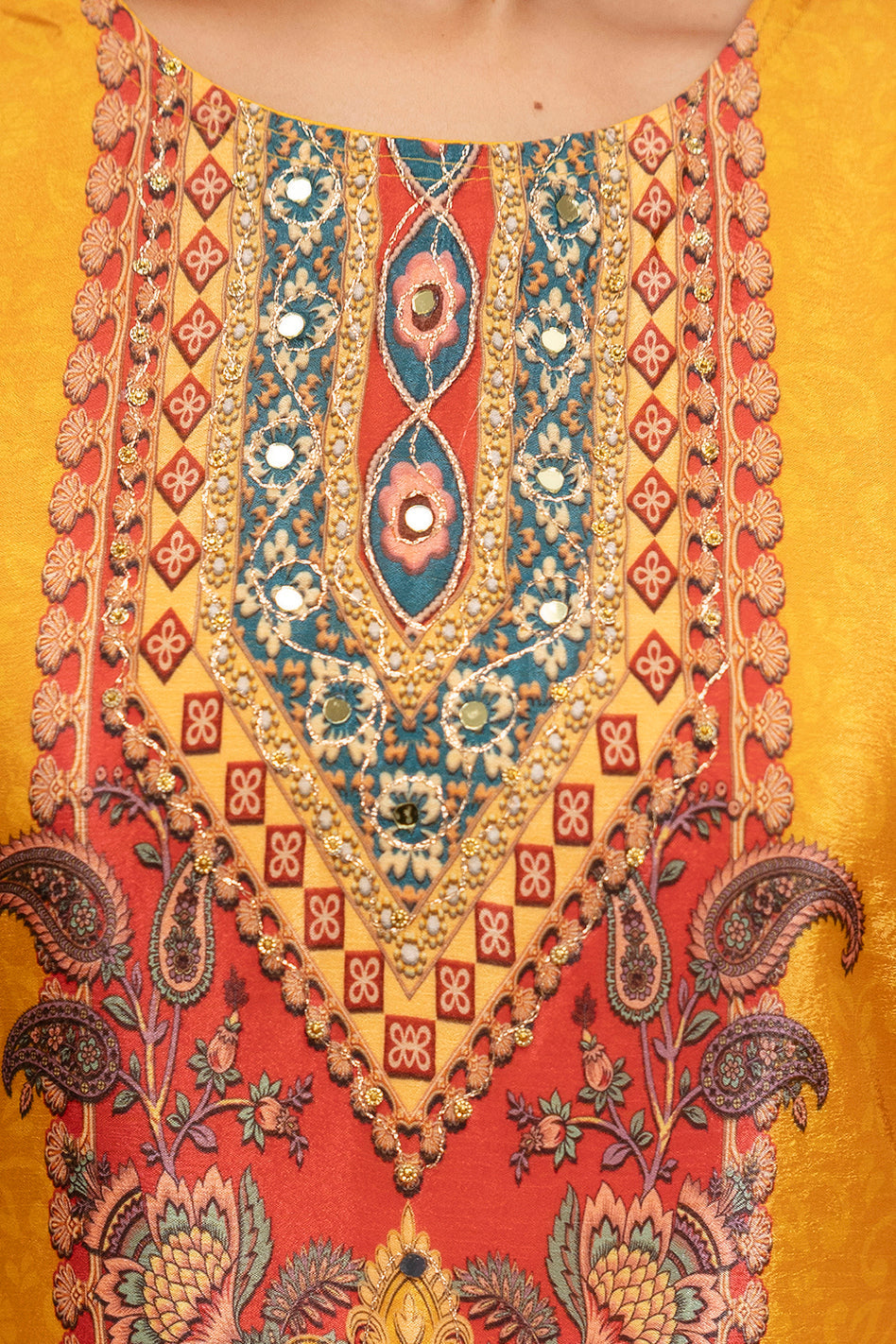 Embroidered & Printed Kurta With Palazzo & Printed Dupatta, Mustard - Hiral Fashion