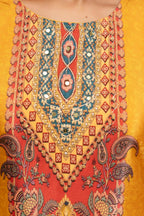 Embroidered & Printed Kurta With Palazzo & Printed Dupatta, Mustard - Hiral Fashion