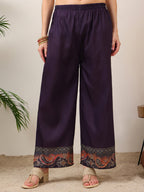 Embroidered & Printed Kurta With Palazzo & Printed Dupatta, Purple - Hiral Fashion
