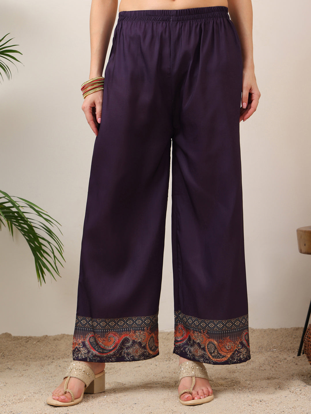 Embroidered & Printed Kurta With Palazzo & Printed Dupatta, Purple - Hiral Fashion