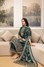 Embroidered & Printed Kurta With Palazzo & Printed Dupatta, Teal - Hiral Fashion