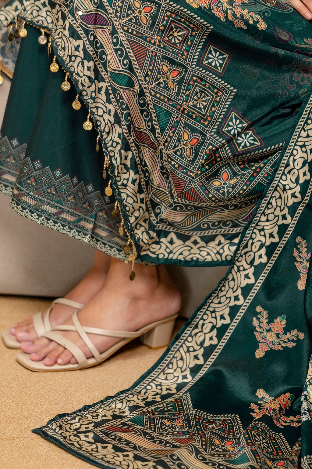Embroidered & Printed Kurta With Palazzo & Printed Dupatta, Teal - Hiral Fashion