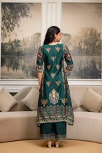 Embroidered & Printed Kurta With Palazzo & Printed Dupatta, Teal - Hiral Fashion
