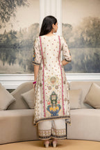 Embroidered & Printed Kurta With Palazzo & Printed Dupatta, White - Hiral Fashion