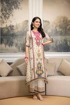 Embroidered & Printed Kurta With Palazzo & Printed Dupatta, White - Hiral Fashion