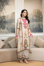Embroidered & Printed Kurta With Palazzo & Printed Dupatta, White - Hiral Fashion