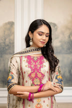 Embroidered & Printed Kurta With Palazzo & Printed Dupatta, White - Hiral Fashion