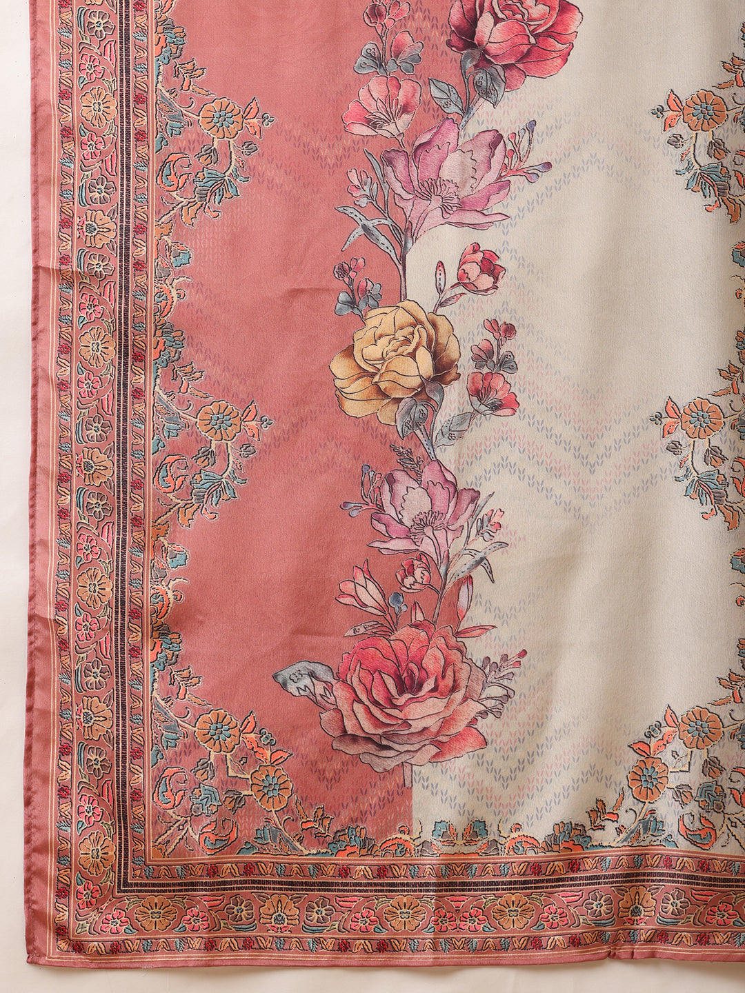 Embroidered & Printed Asymmetric Kurta With Palazzo & Printed Dupatta, Pink - Hiral Fashion - Distacart