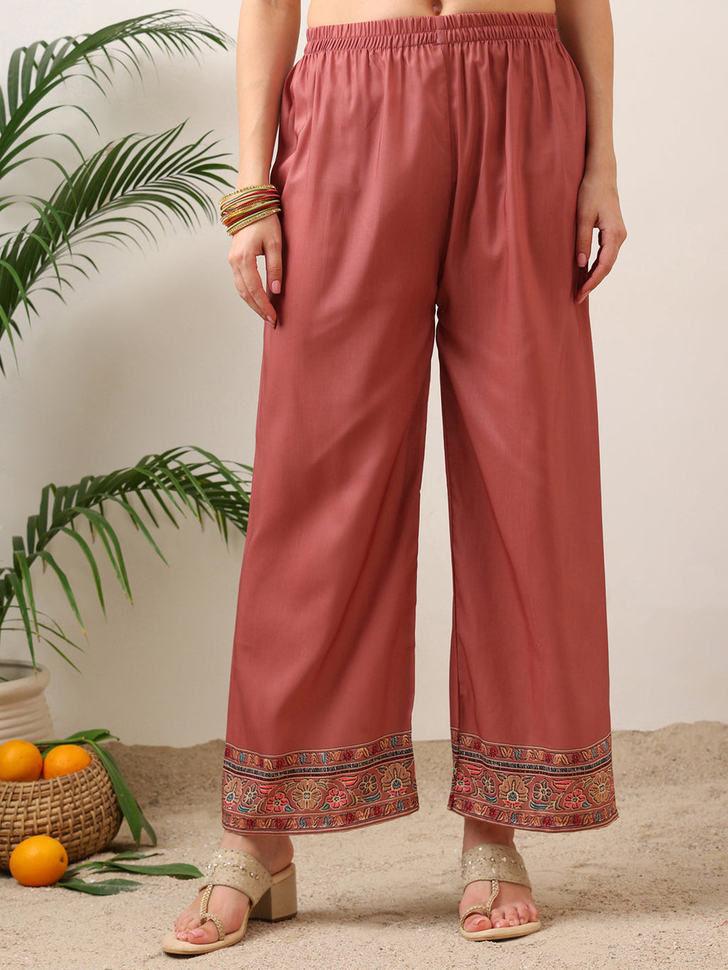 Embroidered & Printed Asymmetric Kurta With Palazzo & Printed Dupatta, Pink - Hiral Fashion - Distacart