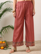 Embroidered & Printed Asymmetric Kurta With Palazzo & Printed Dupatta, Pink - Hiral Fashion - Distacart