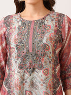 Embroidered & Printed Asymmetric Kurta With Palazzo & Printed Dupatta, Pink - Hiral Fashion - Distacart