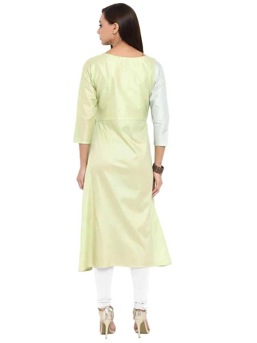 Ahalyaa Women Lime Green & Off-White Printed A-Line Kurta - Distacart