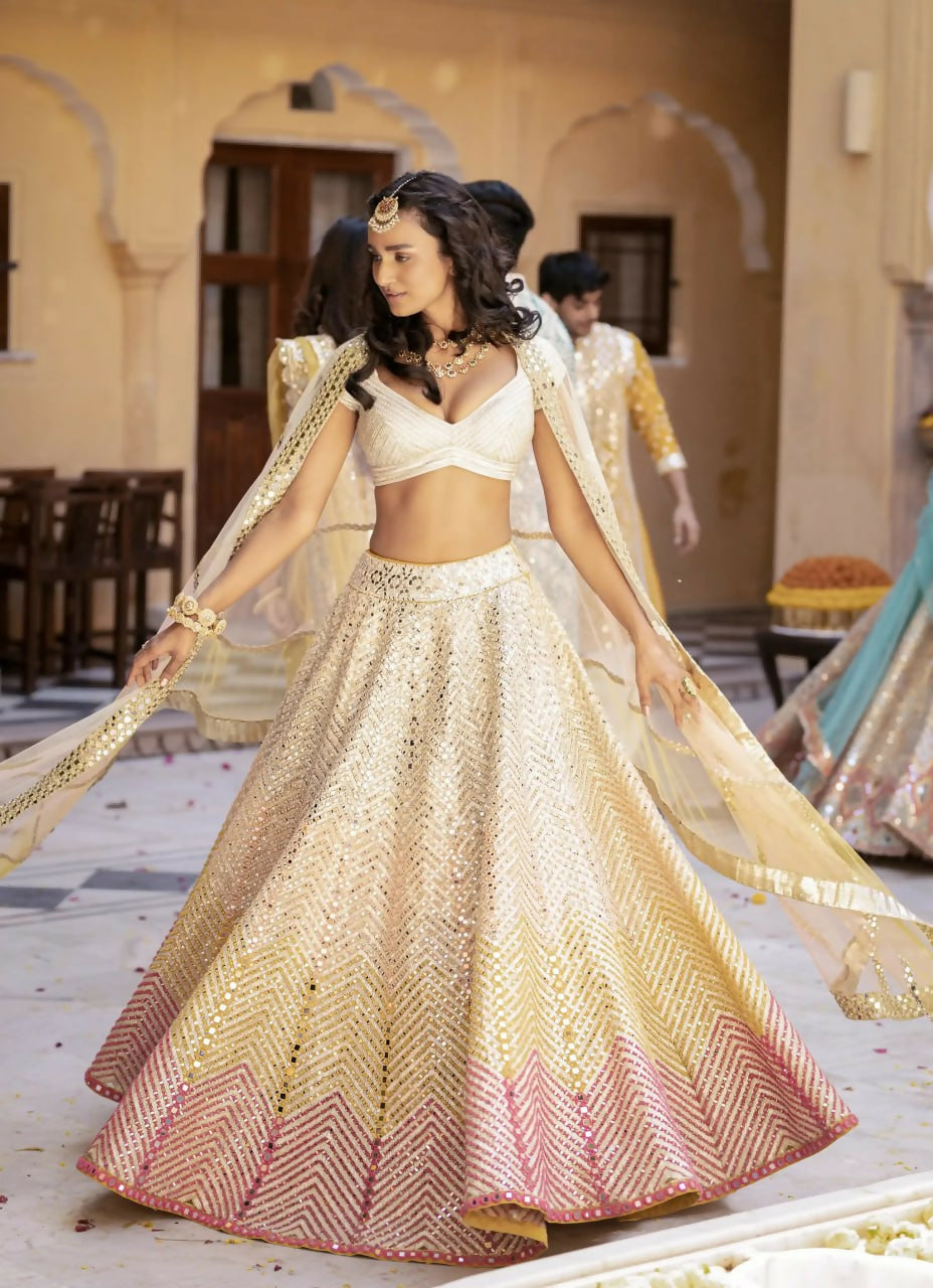 Jyoti Fashion Butter Cream Sequence with Thread Zari Embroidery Georgette Lehenga Choli with Dupatta