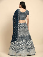 Blue Georgette Thread Embroidered Lehenga Choli with Dupatta - Tanya