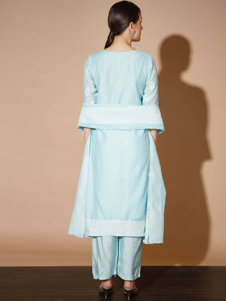 Myshka Women Blue Printed Kurta & Palazzos With Dupatta - Distacart