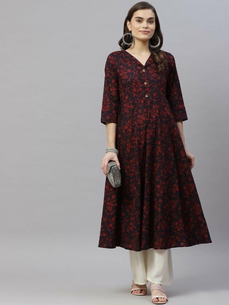 Miravan Women's Anarkalis Pure Cotton Floral Print Anarkali Kurta