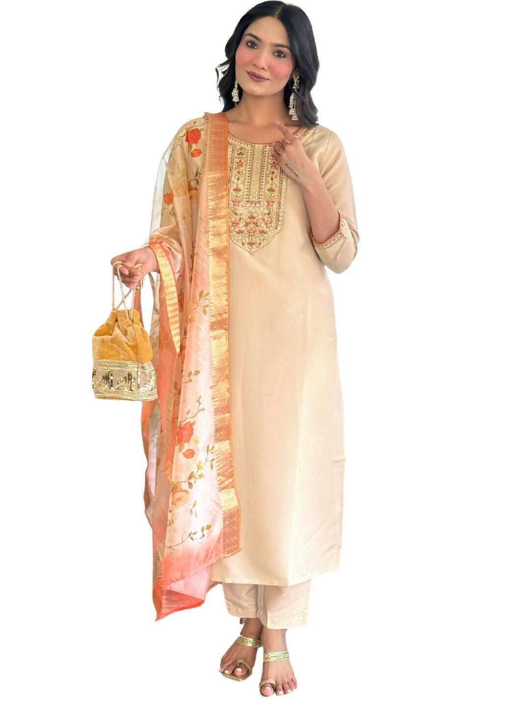 The52 Chiku Women's Beautiful Rayon Fabric Embroidered Work Straight Kurta Pant and Dupatta Set - Distacart