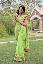 Vamsee Rashmika 2.0 Green Georgette Silk Saree