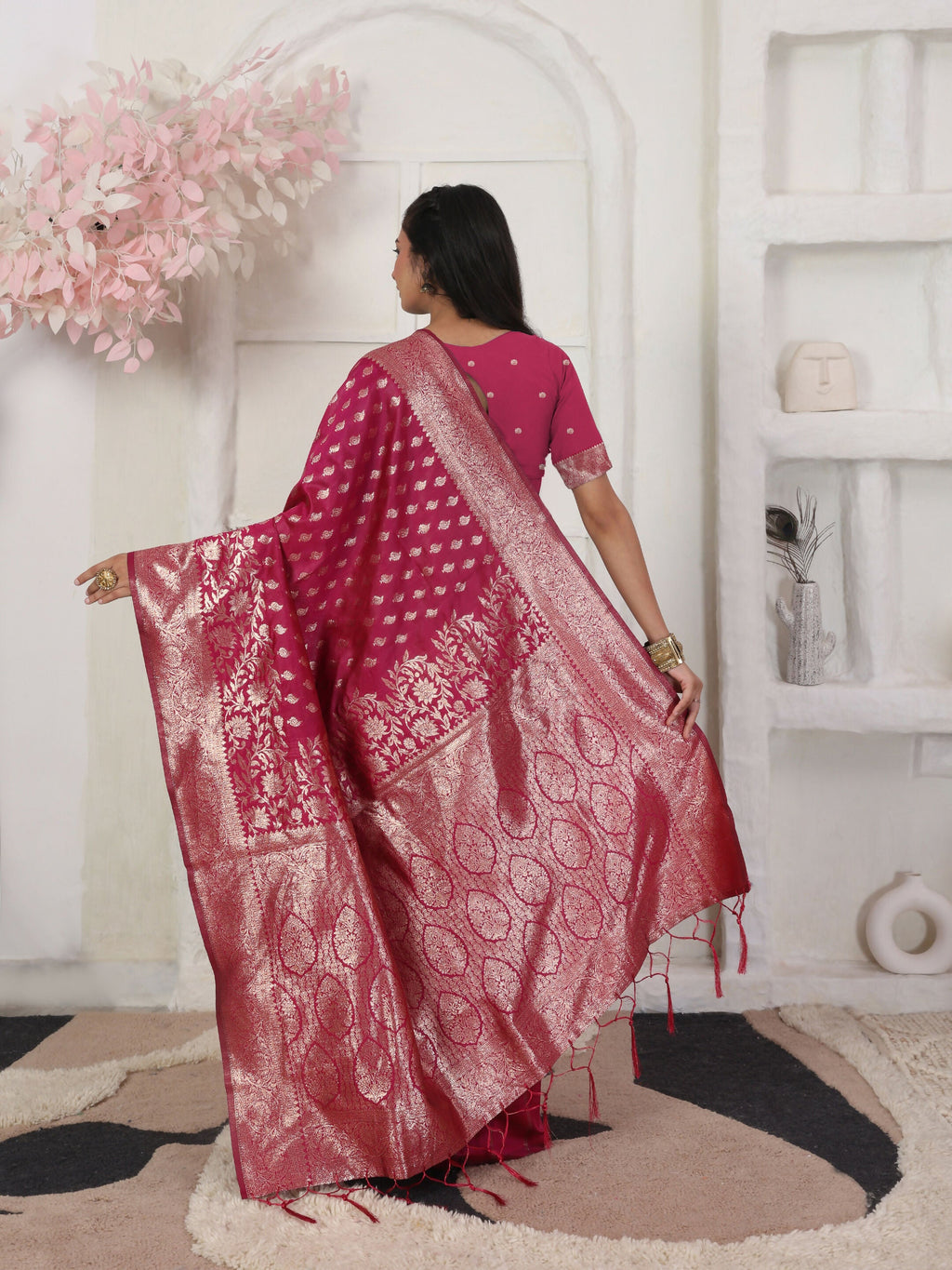 Shree Shyam Fashion Lichi Silk Wine Saree - Distacart