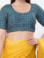 Joban Fashion Fire-Blue Art Silk Elbow Sleeveless Front Open Blouse