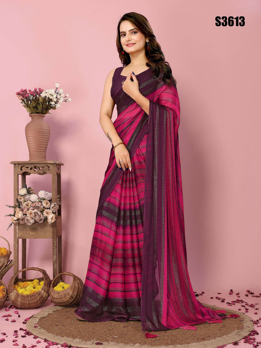 Attractive These Party Wear Ready To Wear Saree - Pink