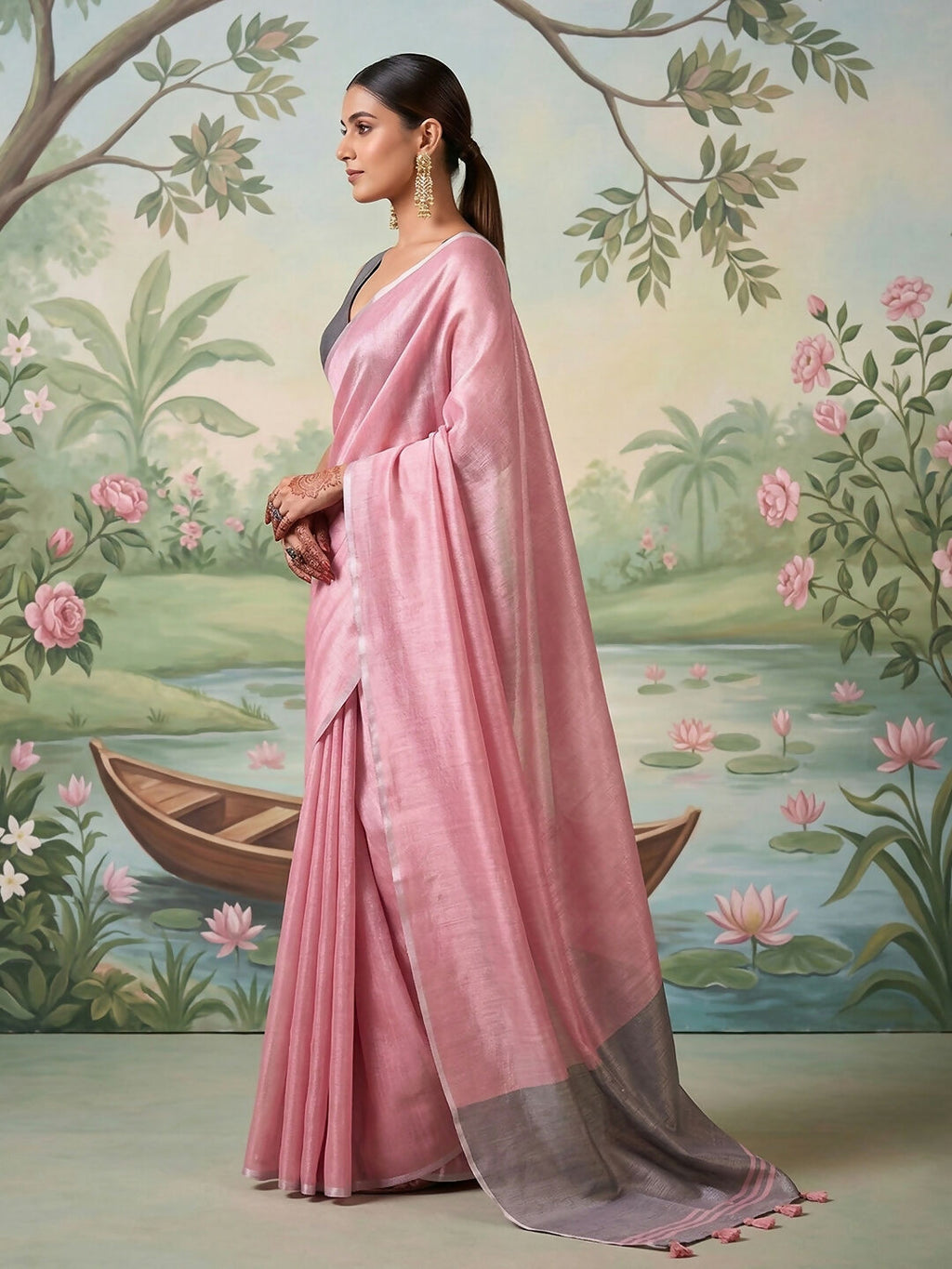 Shree Shyam Fashion Light Pink Tissue Silk Saree - Distacart