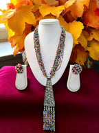 Inhanns Day-To-Dinner Tie Shaped Oxidized Black Metal Multi-Layered Long Necklace Set - Multicolor