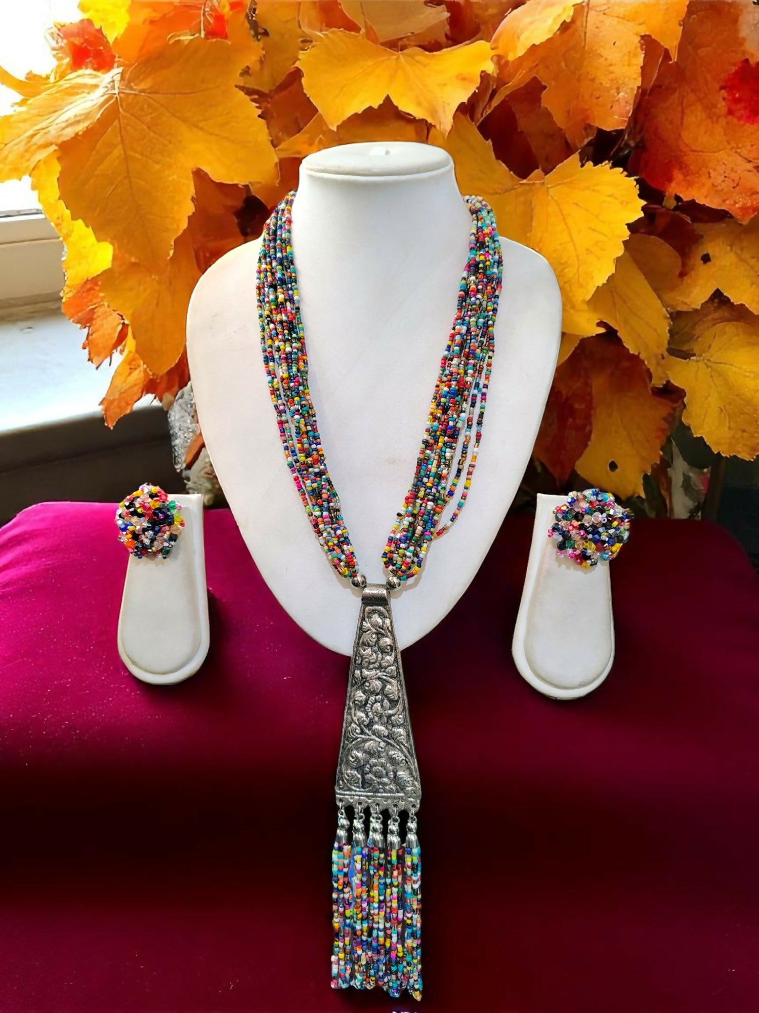 Inhanns Day-To-Dinner Tie Shaped Oxidized Black Metal Multi-Layered Long Necklace Set - Multicolor