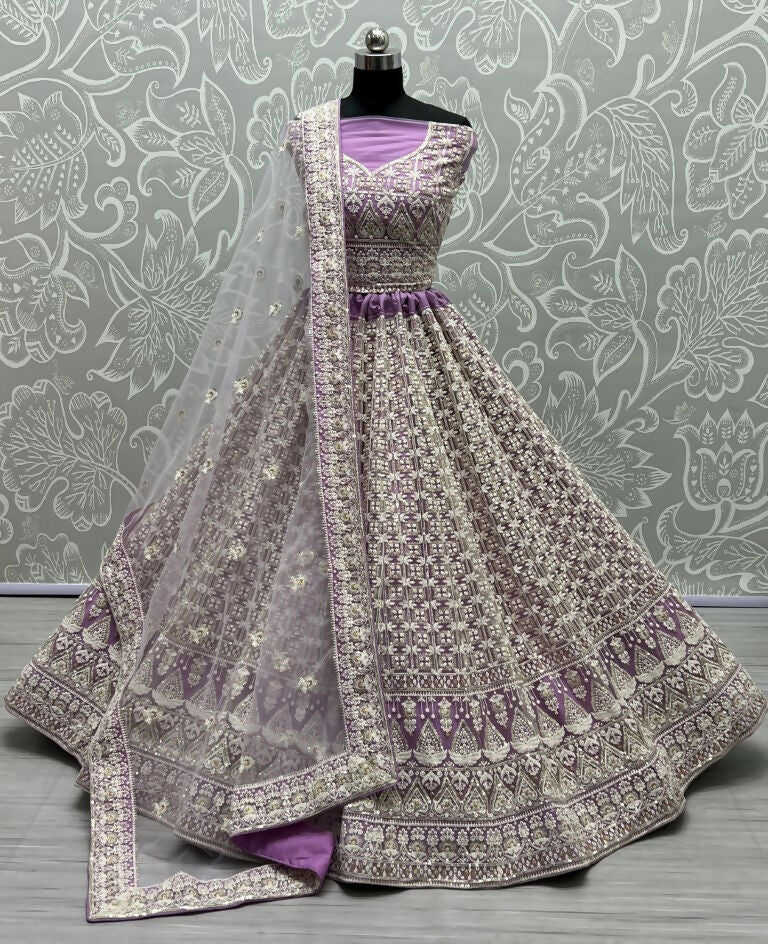 Jyoti Fashion Women's Violet Bridal Net Fancy Sequins with Multi Thread Embroidered Wedding Lehenga Choli