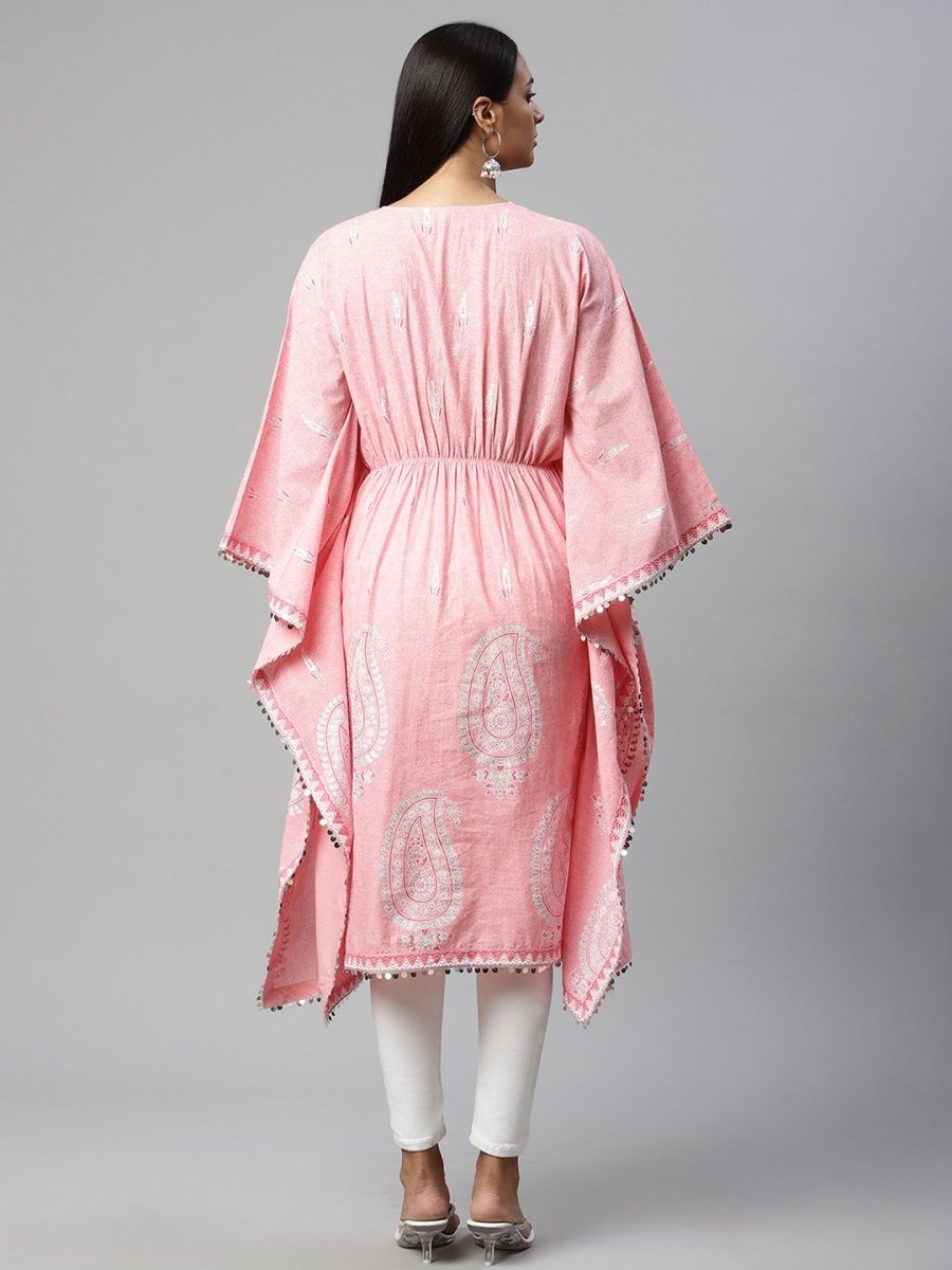 Ahalyaa Women Pink Pure Cotton Printed Kaftan Kurta