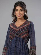 Juniper Women Navy Blue Georgette Printed Midi Dress - Distacart