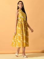 Myshka Women's Yellow Fit and Flare Party Dress - Distacart
