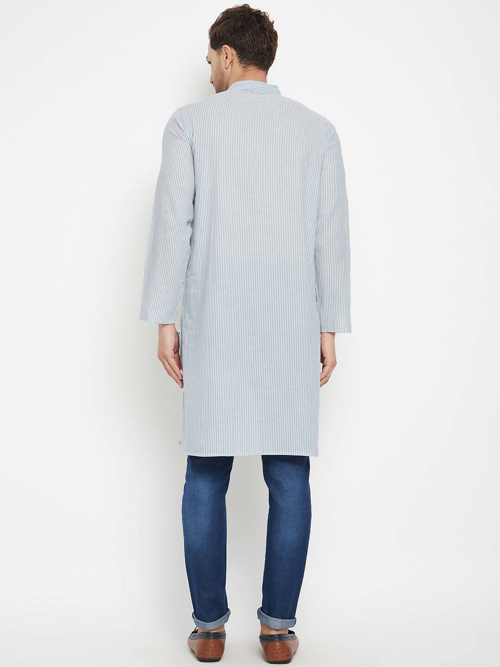 Even Apparels Grey Pure Cotton Men's Long Kurta With Band Collar - Distacart