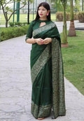 DEIANA'S Beautiful Designer Golden zari Soft Lichi Silk Saree - Green